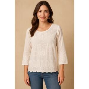 New Directions Embroidered White Coastal Boho Cowgirl Top Women’s Small